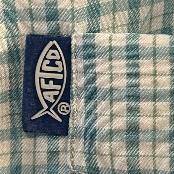 AFTCO Men's Plaid Short Sleeve Button-Up Shirt Green Blue Size L Casual - Picture 5 of 13